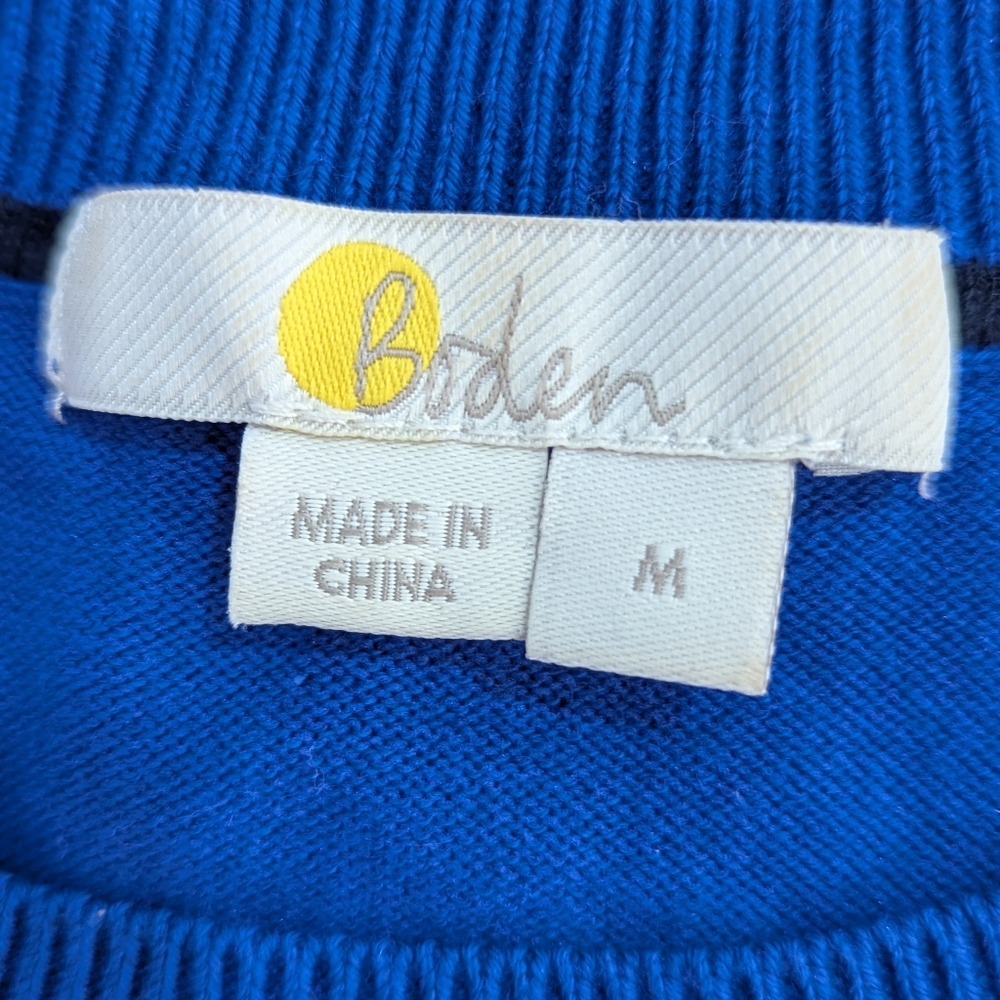 Boden Women's Royal Blue Crewneck Knit Sweater Button Sleeve Deco Sz M EUC - Picture 3 of 14